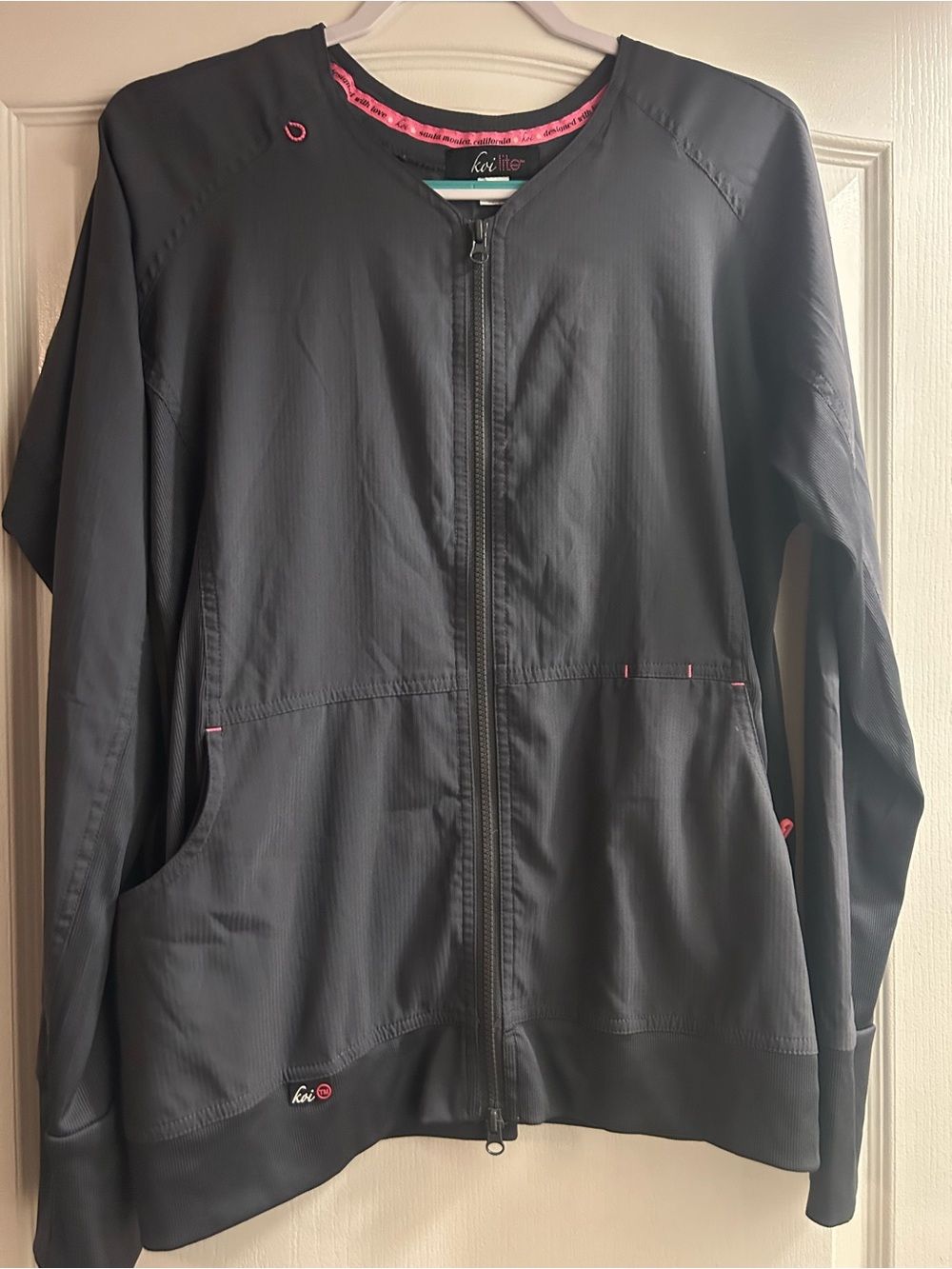 koi Scrub Black Utility Zip Jacket with Pink Trim